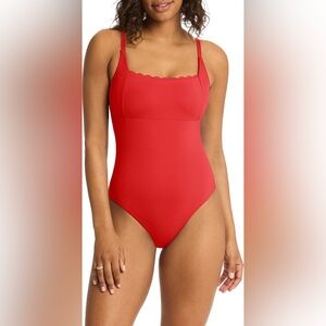 [Sea Level]💥 Scalloped Square Neck One-Piece Swimsuit❤️